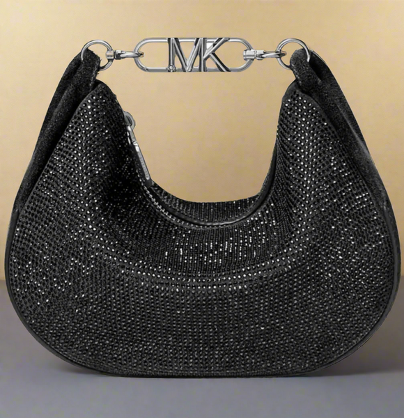 MICHAEL By Michael Kors Small Kendall Crystal-Embellished Leather Shoulder Bag Black