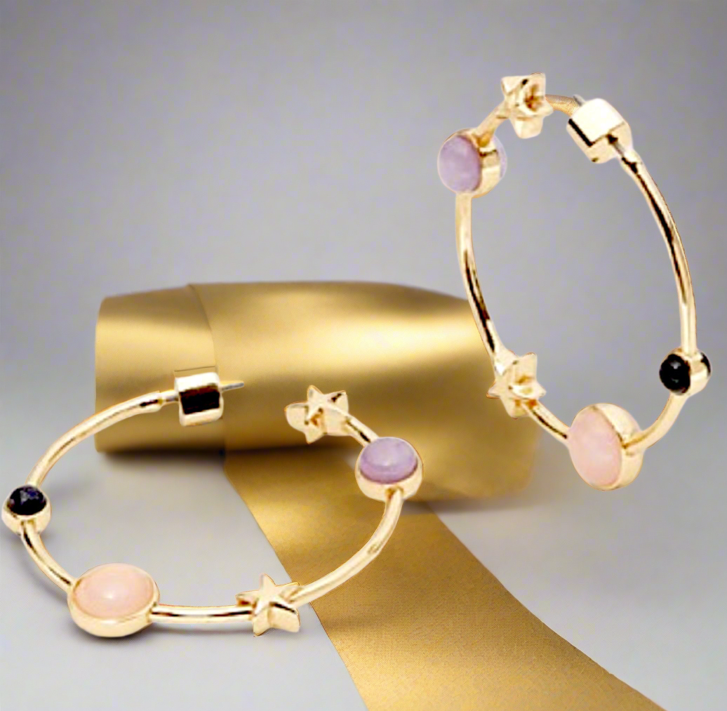 Kate Spade New York On the Rocks Hoop Earrings 12-Karat Gold Plated in Pink Multi Lilac