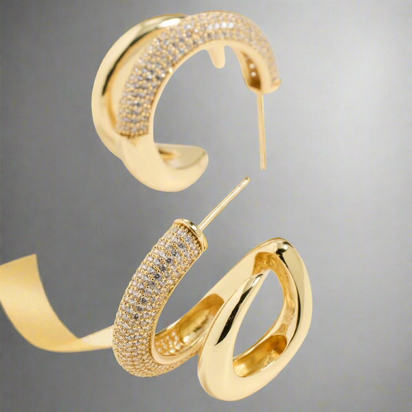 Adina Eden Fancy Solid Pave Double Claw Cage Hoop Earrings