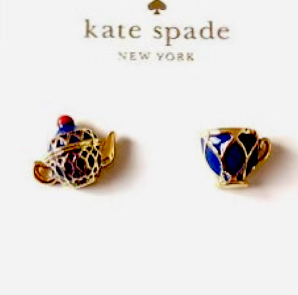 Kate Spade New York Blue Tea Cup Gold Plated Teacup Stud Earrings