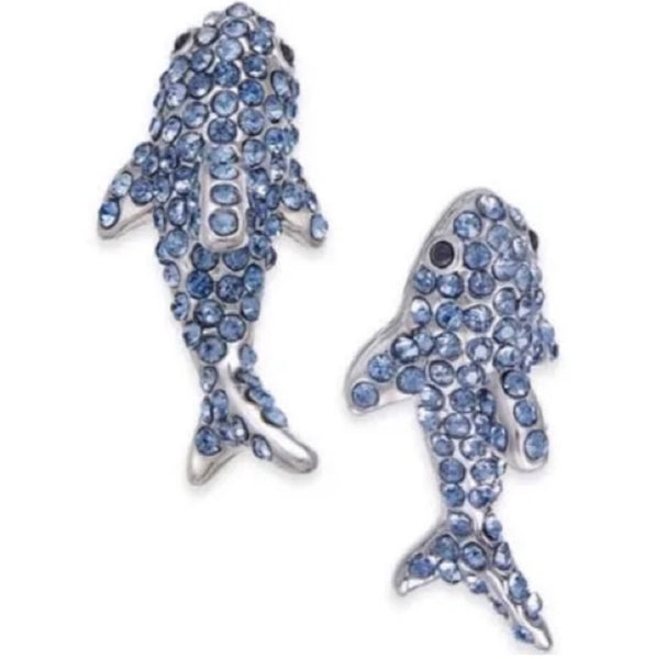 Kate Spade Unsymmetry Blue Cz Shark Blue Whale Dolphin Sliver Stud