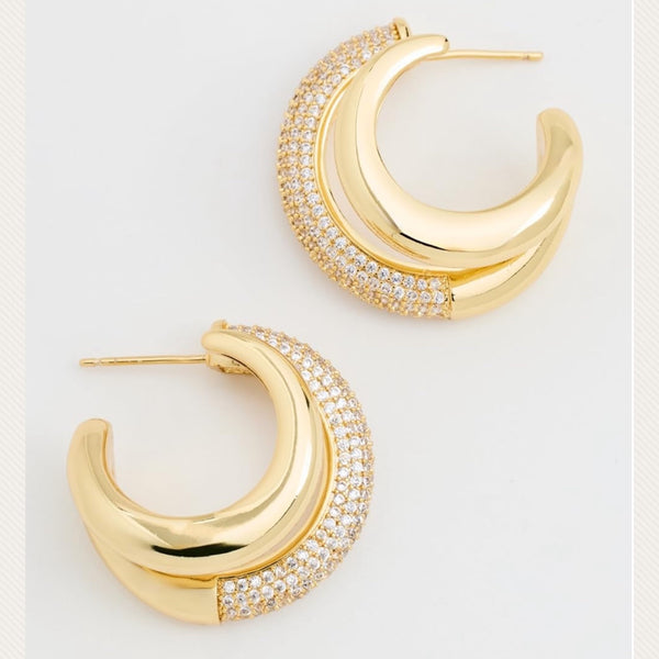 Adina Eden Fancy Solid Pave Double Claw Cage Hoop Earrings