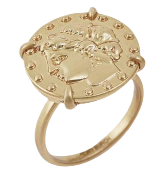 Tory Burch Brass Coin Ring in Rolled Brass Size 6