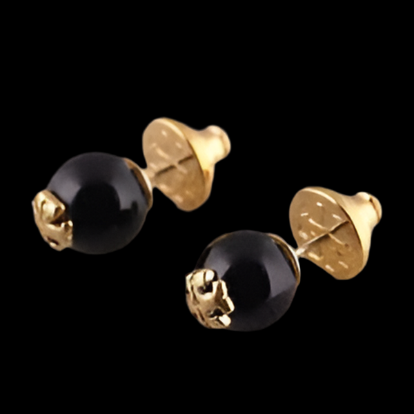 Tory Burch Evie Crystal Pearl Stud Earrings Black With Gold Tory Logo