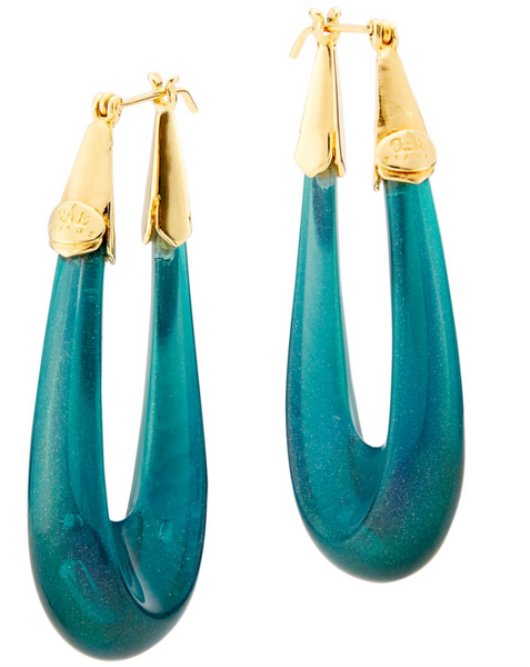 Gas Bijoux Ecume 24K-Gold-Plated & Acetate Elongated Blue Hoop Earrings