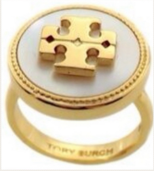 Tory Burch Gold and Mother of Pearl Ring Size 7