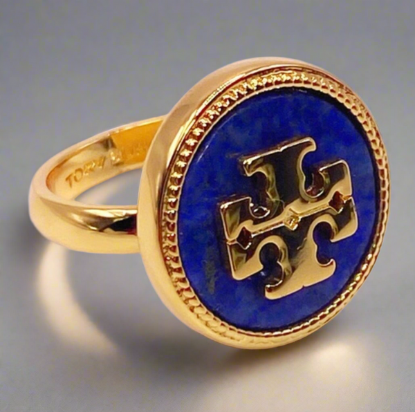 Tory Burch Gold and Blue Lapis Lazuli Ring Size 7