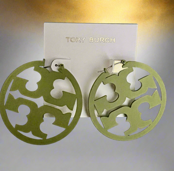 Tory Burch Miller Green Painted Hoop Earrings