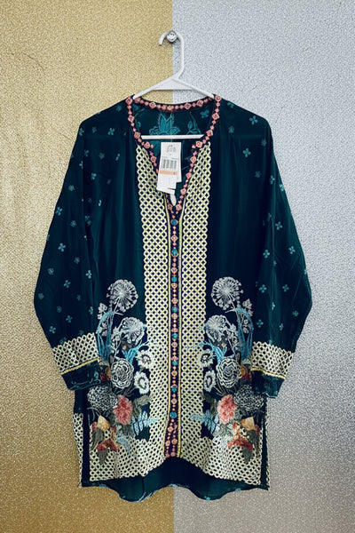 Johnny Was Butterflies Tunic Blouse in Lakeside Teal Size Small