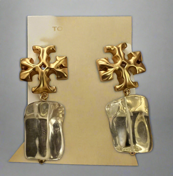 Tory Burch Roxanne Drop Earrings Gold Tory Logo And Pale Yellow