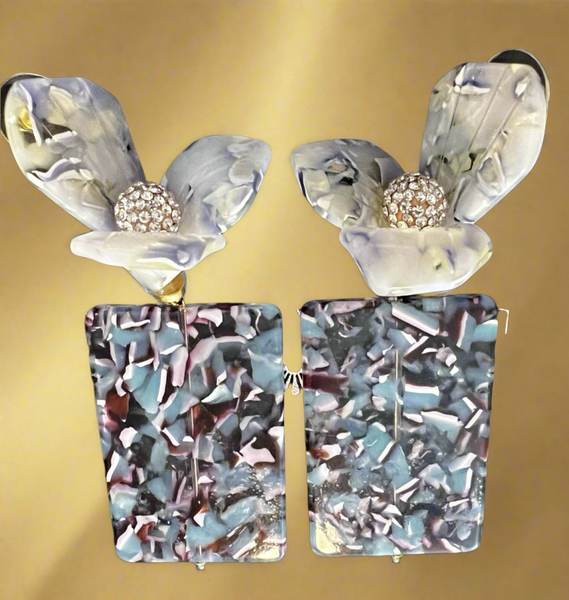 Lele Sadougui Flower Gem Blue Swirled Drop Earrings