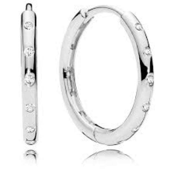 Pandora Droplets Simple Sparkling Hoop Earrings