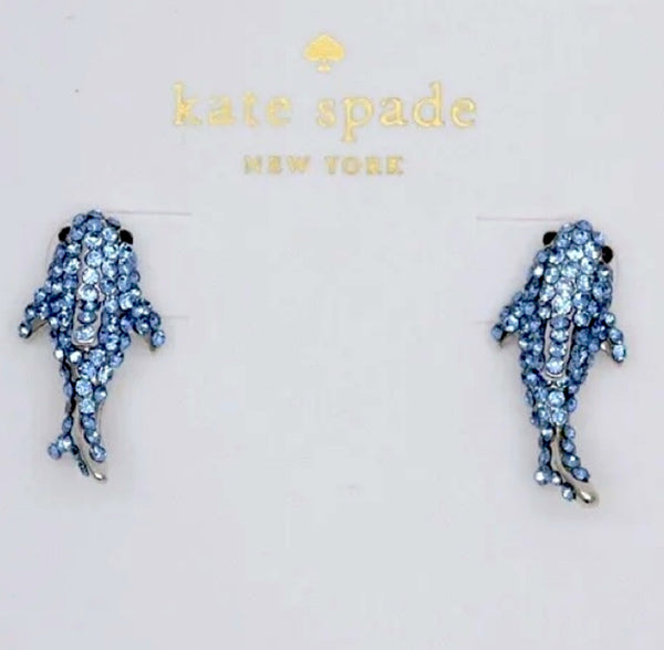 Kate Spade Unsymmetry Blue Cz Shark Blue Whale Dolphin Sliver Stud