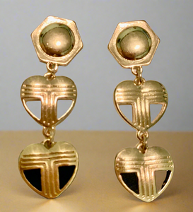 Tory Burch Unique Heart Long Earrings with Kira Logo And Tory Logo in Gold Plated