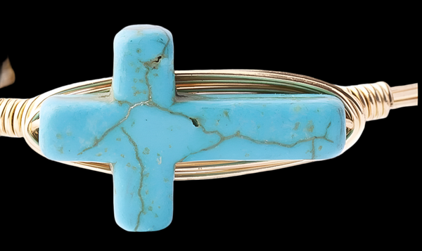 Bourbon And Boweties Bangle Bracelet The Jacob Turquoise Cross Large Size