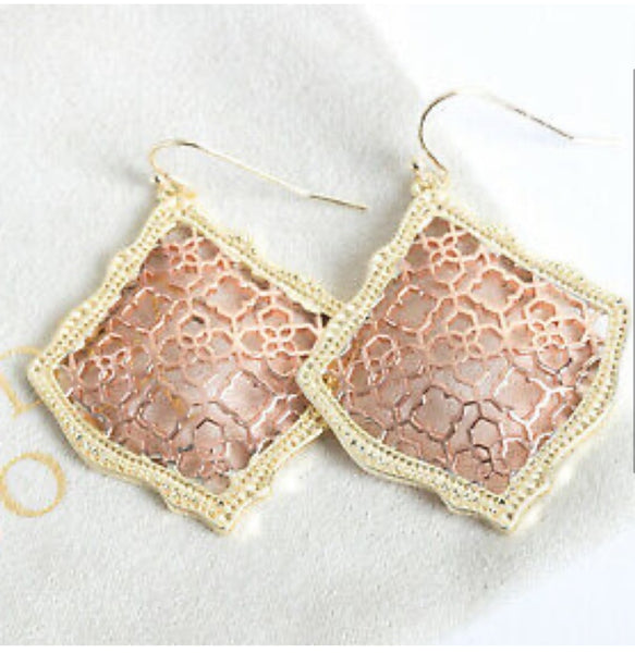 Kendra Scott Kirsten Drop Gold And Rose Gold Filigree Earrings