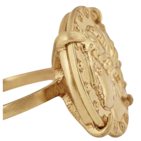 Tory Burch Brass Coin Ring in Rolled Brass Size 6