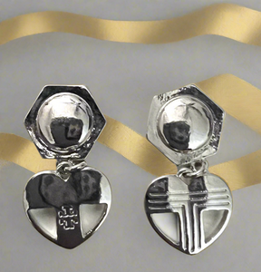 Tory Burch Silver Hexagon And Heart Logo Drop Earrings