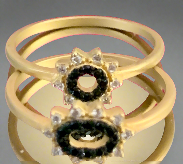 Freida Rothman Signature Marquise Station 2-Stack Ring Size 9 in Gold And Black Rhodium Finish