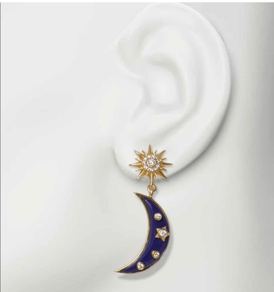 The Sole Society Intergalactic Crescent Moon With Starburst Studs Double Drop Earrings