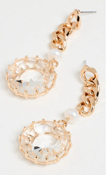 Dannijo Sawyer Edgy Gold Chain-Link With Pearls And Crystals Loop Drop Earrings