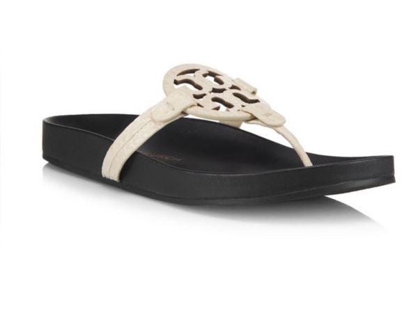 Tory Burch Miller Cloud Leather Thong Sandals New Cream / Dark Navy ( Looks Black) Size 8 M