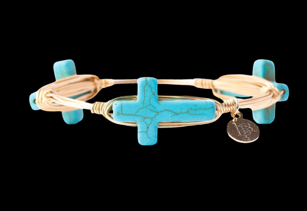 Bourbon And Boweties Bangle Bracelet The Jacob Turquoise Cross Large Size