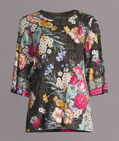 Johnny Was Onyx Sistine Multi Floral Print Top Size X Large