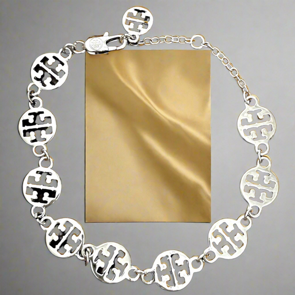 Tory Burch Silver Signature Logo Single Strand Logo Bracelet