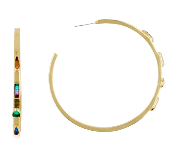 The Sole Society Hoop Gold Earrings with Multi Colorful Stones