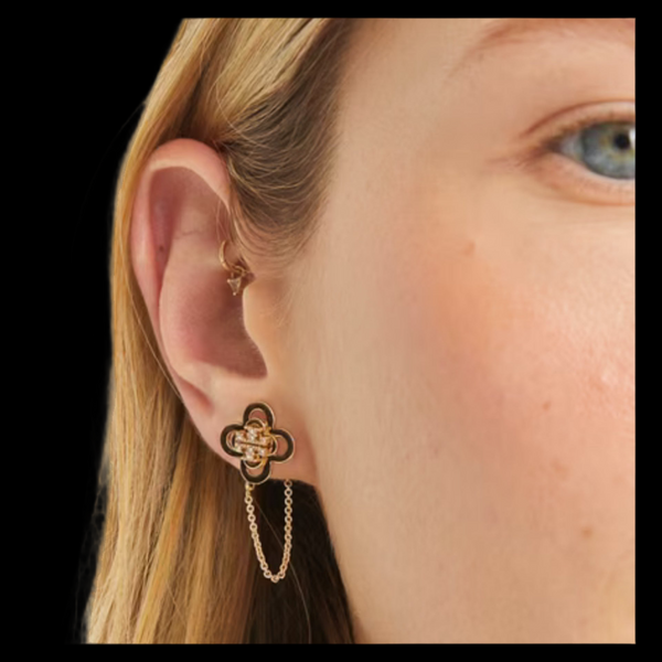 Tory Burch Kira Clover Front-Back Stud Earrings Gold with Crystals