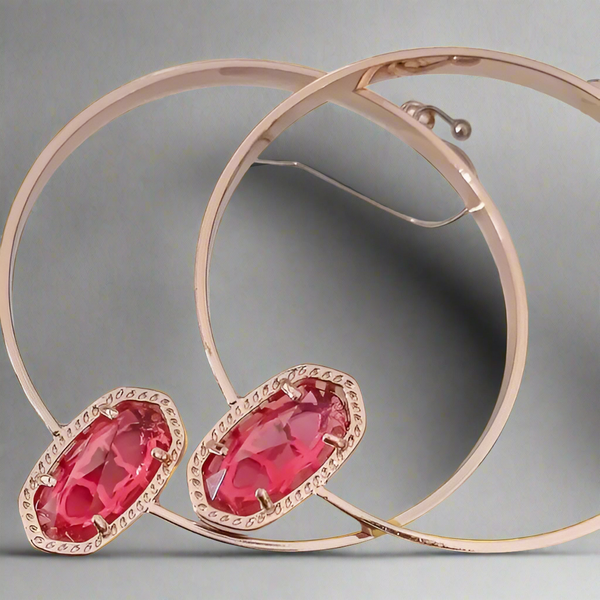 Kendra Scott Elora Rose Gold And Berry Clear Glass Hoop Earrings