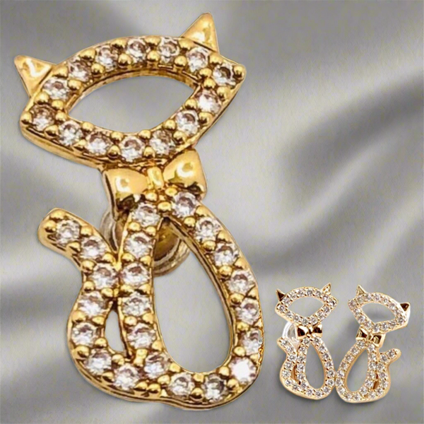 Kate Spade Jazz Things Up Pave Cat Gold And Pave Crystals Stud Earrings