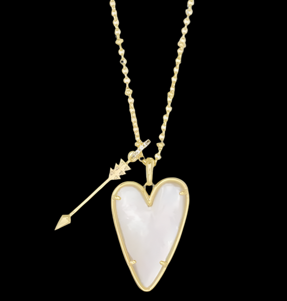 Kendra Scott Ansley Heart Gold Tone Long Pendant Necklace in Ivory Mother of Pearl