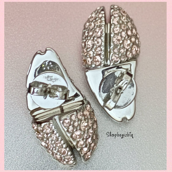 Tory Burch Crystal Embellished Wave Earrings in Silver and Vintage Rose