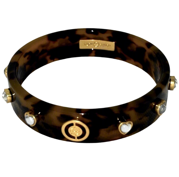 Tory Burch Split Circle Resin Tortoise Logo Bangle Bracelet