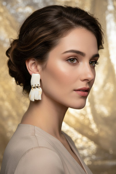 Lele Sadougui Garden Iris Earrings Clip On Howlite Petal Drop Earrings
