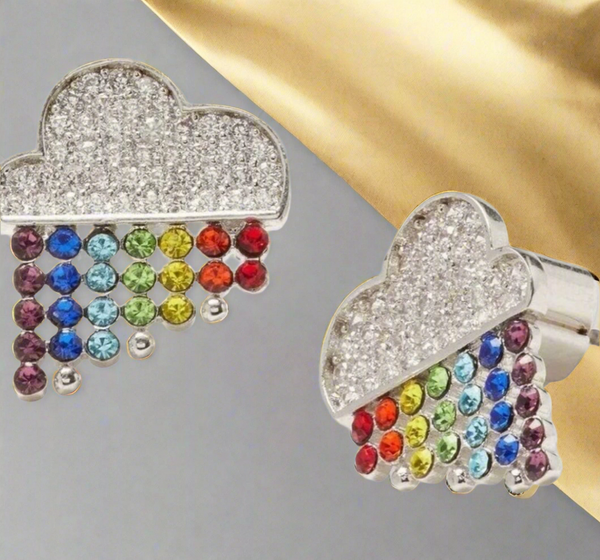 Kate Spade Into The Sky Raining Cloud Earrings Sliver Stud With Multicolor Crystals