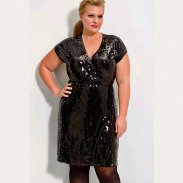 MICHAEL Michael Kors Black Sequin Wrap Cocktail Dress Plus Size 3X