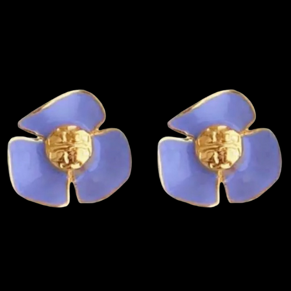 Tory Burch Lilac Gold Fleur Logo Stud  Earrings