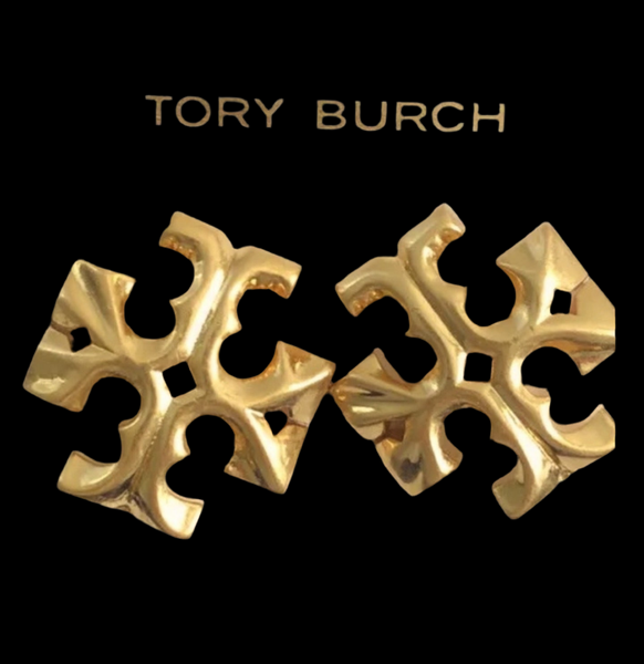 Tory Burch Double T Logo Roxanne Gold Medium Stud Earrings