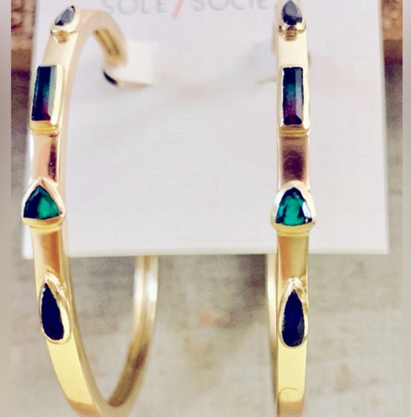 The Sole Society Hoop Gold Earrings with Multi Colorful Stones