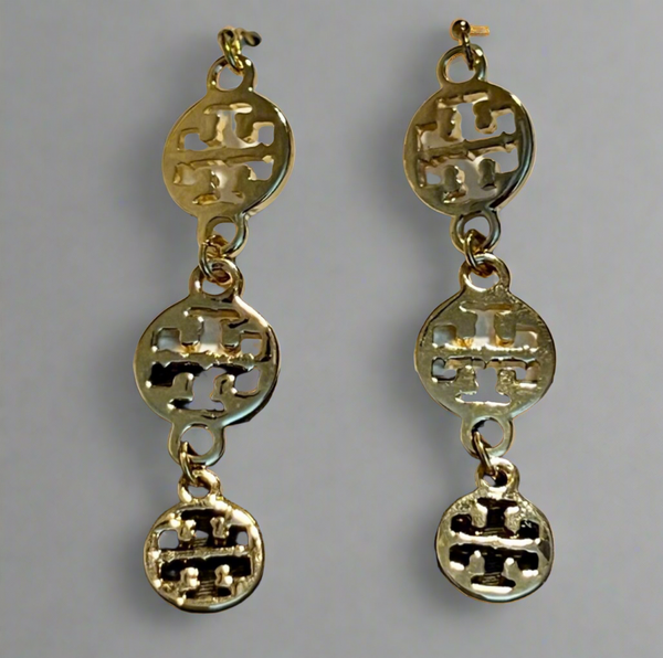 Tory Burch Gold Signature Three Logo Earrings