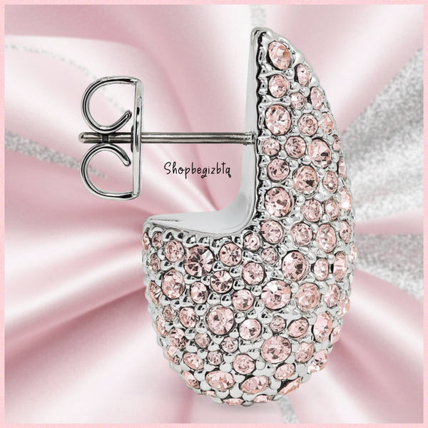 Tory Burch Crystal Embellished Wave Earrings in Silver and Vintage Rose