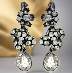 J. CREW Caterpillar Earrings With Cluster Rhinestones Silver And Black Tone Finish