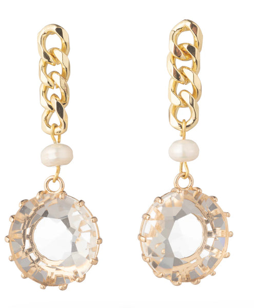 Dannijo Sawyer Edgy Gold Chain-Link With Pearls And Crystals Loop Drop Earrings