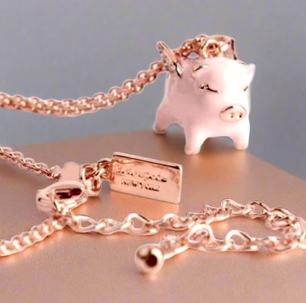 Kate Spade Cute Fashion Necklace Drop Flying Pig Lever Back Pink And Rose Gold