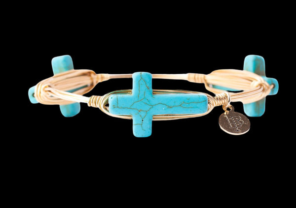 Bourbon And Boweties Bangle Bracelet The Alexi Turquoise Cross Standard Size