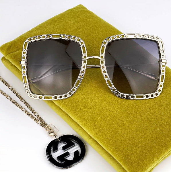 GUCCI GG1033S 002 Gold/Gray Gradient Rectangle Metal Women Sunglasses