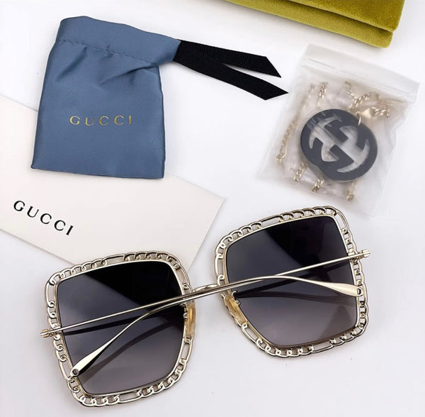 GUCCI GG1033S 002 Gold/Gray Gradient Rectangle Metal Women Sunglasses